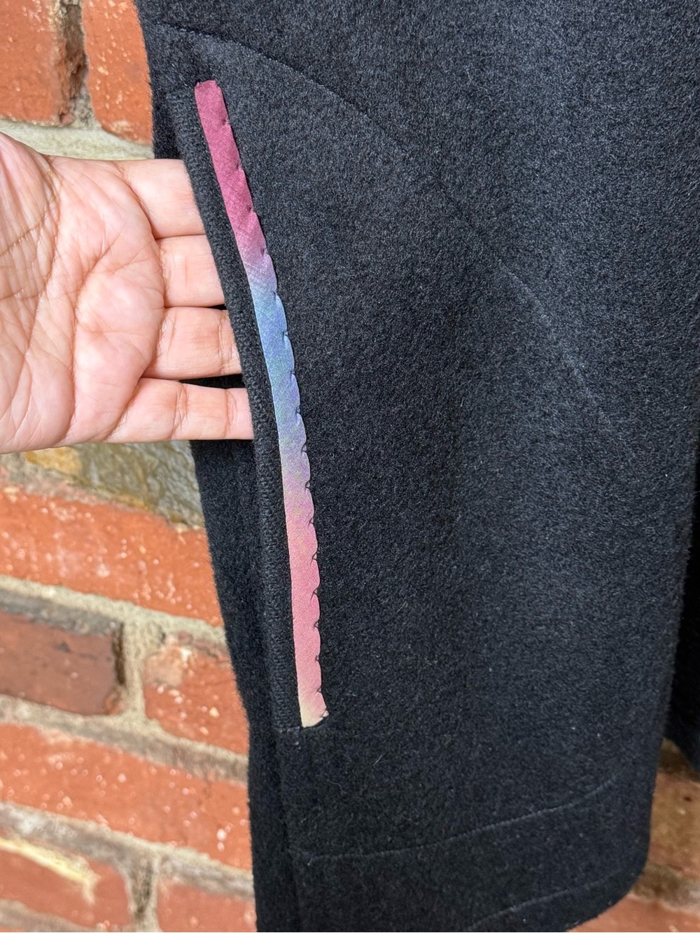 Joyce Fogle‎ Art-to-Wear Vest medium Black Wool Silk Trim Abstract Button FLAWS - Picture 10 of 16